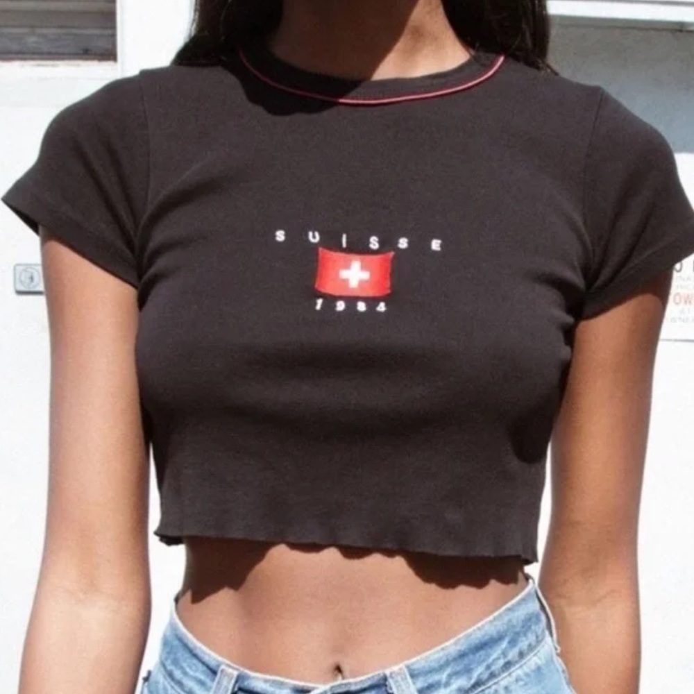 BRANDY MELVILLE JOHN GALT Mary Suisse 1984 Crop Top Black